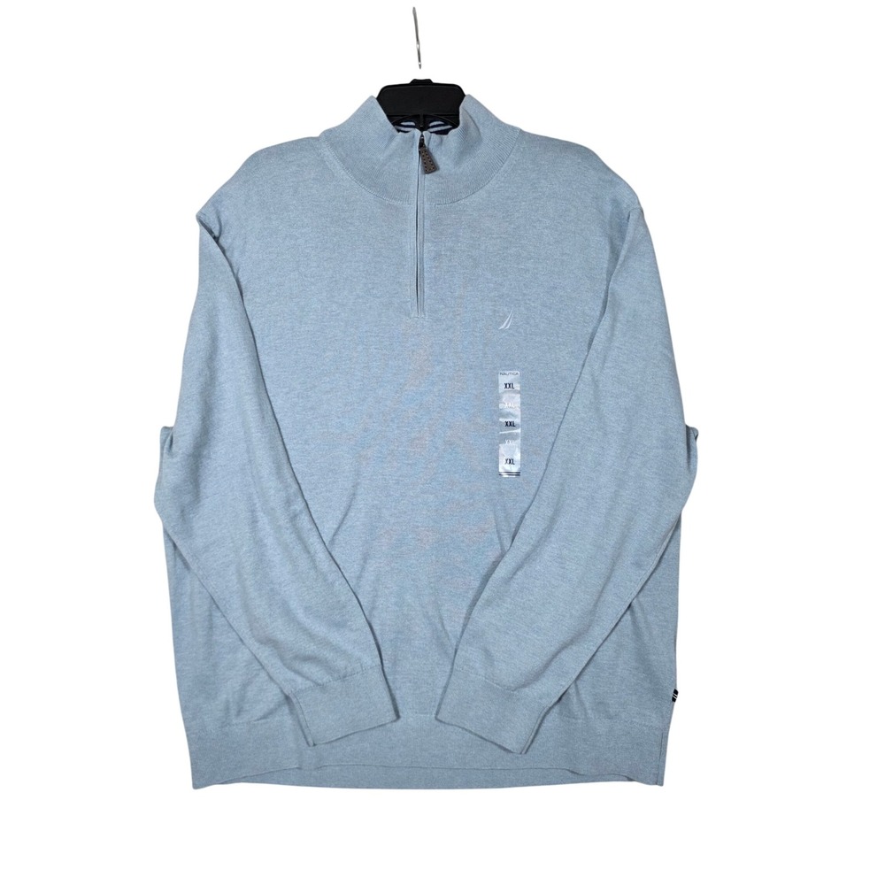 Nautica Quarter Zip Sweater Light Blue Cotton Blend Knit XXL Pullover NWT Golf